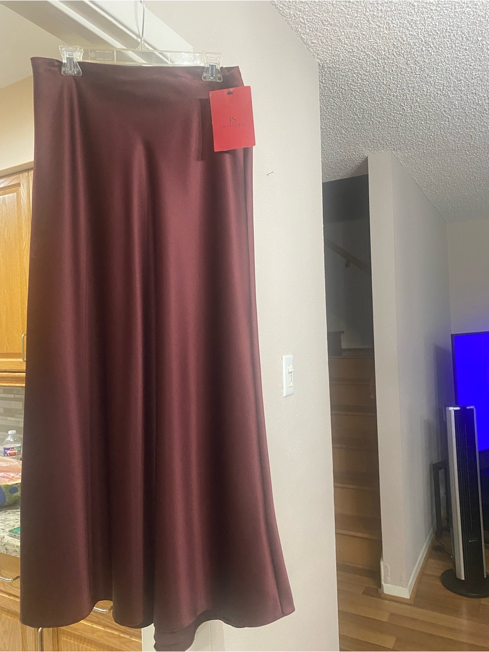 JS Collections Wine Satin A-Line Maxi Skirt